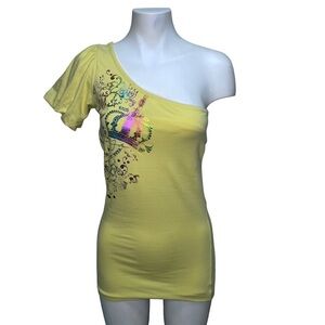 Y2K Sean John Yellow One Shoulder Top Size Medium